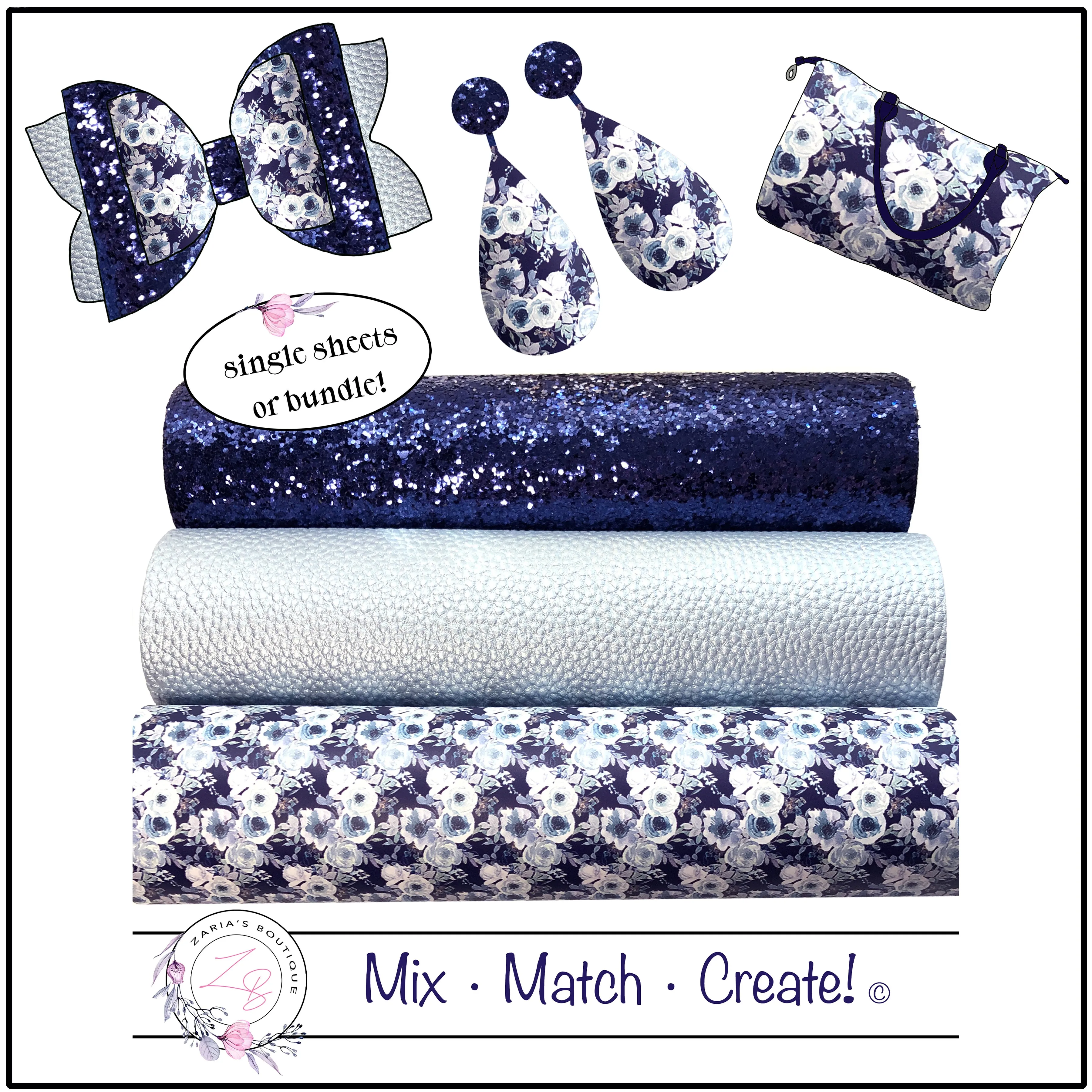 ⋅ Midnight Rose ⋅ Floral Vegan Faux Leather ⋅ Single Sheets & Multi-Packs