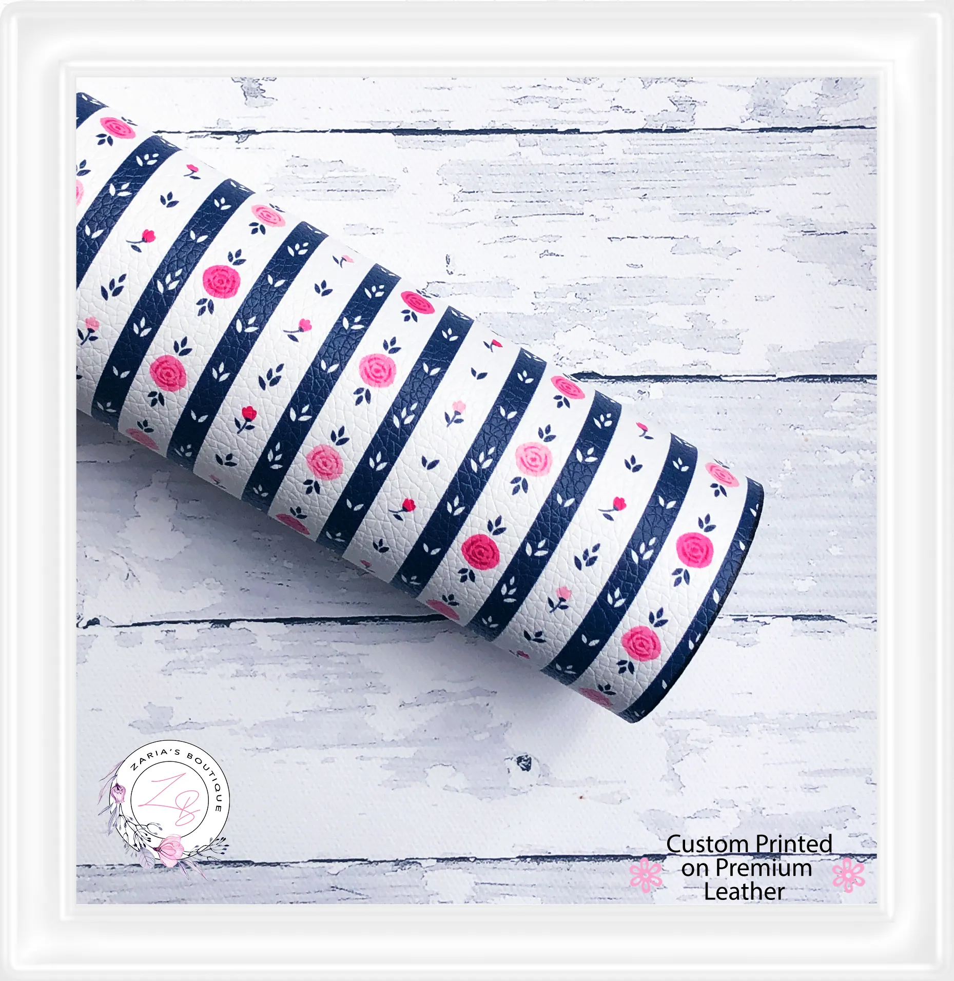⋅ Rose Stripe Floral  ⋅ Premium Custom Printed Vegan Faux Leather