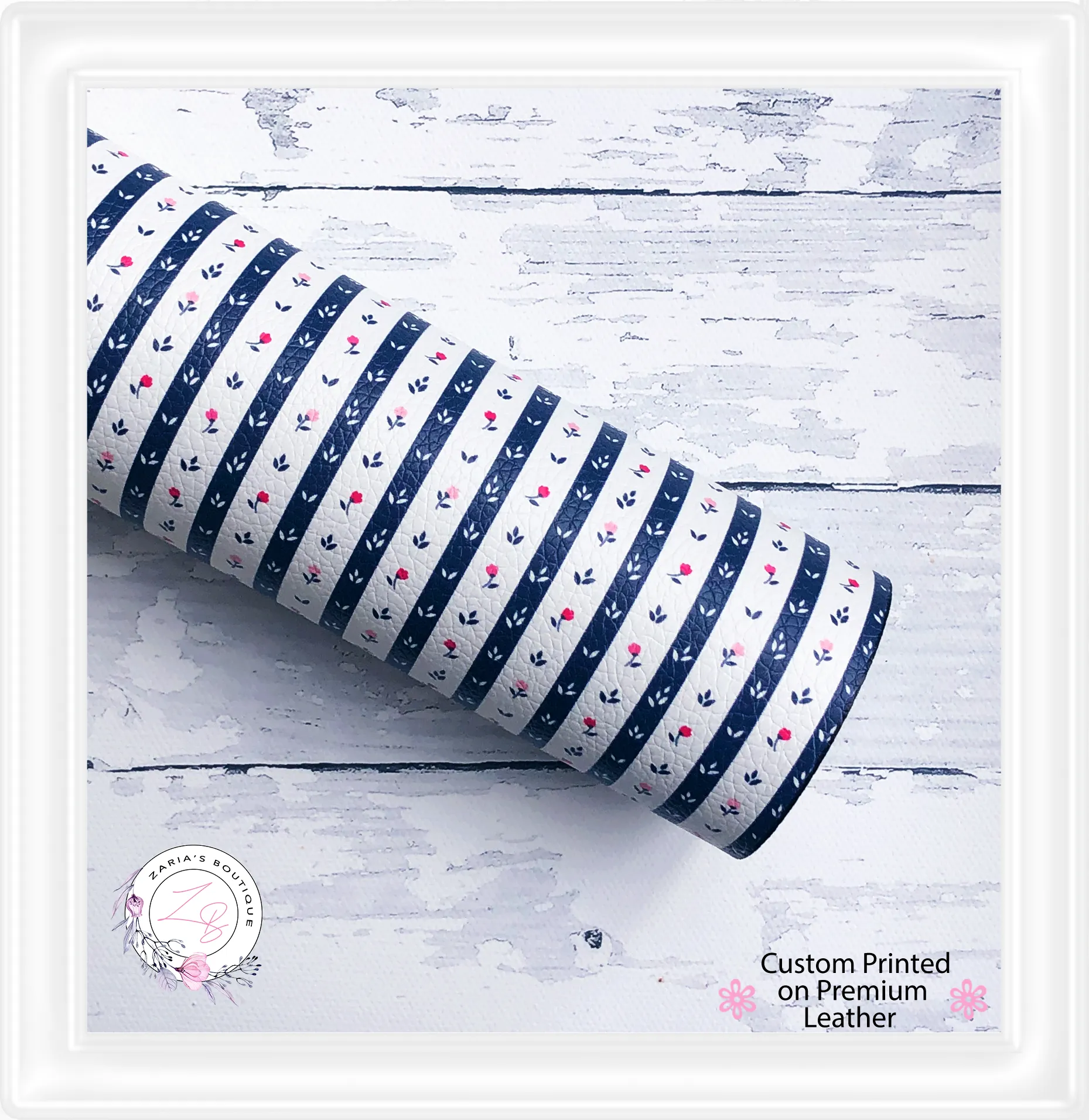 ⋅ Rose Stripe Floral  ⋅ Premium Custom Printed Vegan Faux Leather