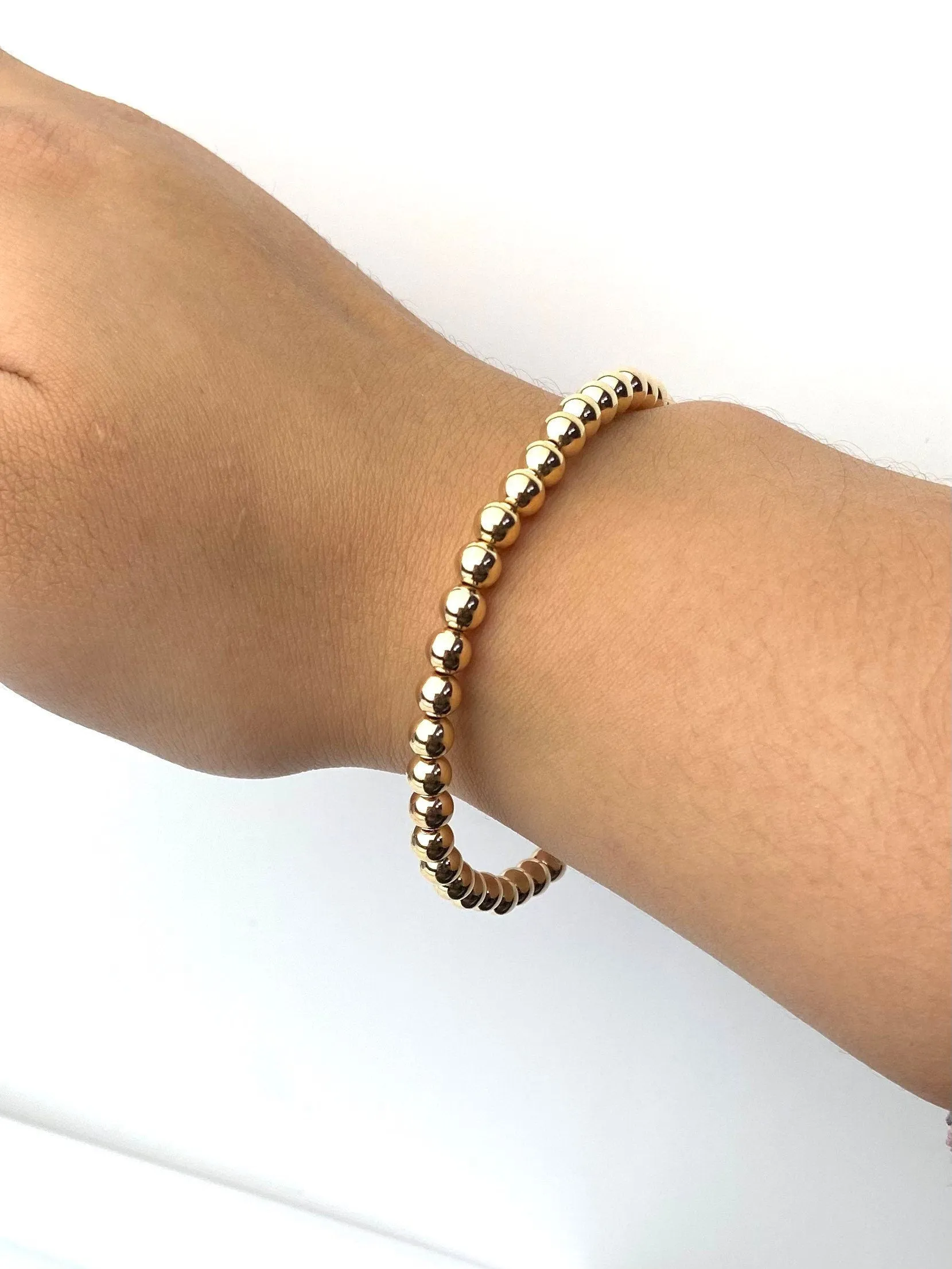 14KGF 75" 5.0mm Beaded Stretchy Bracelet, Sku#4014750E75L