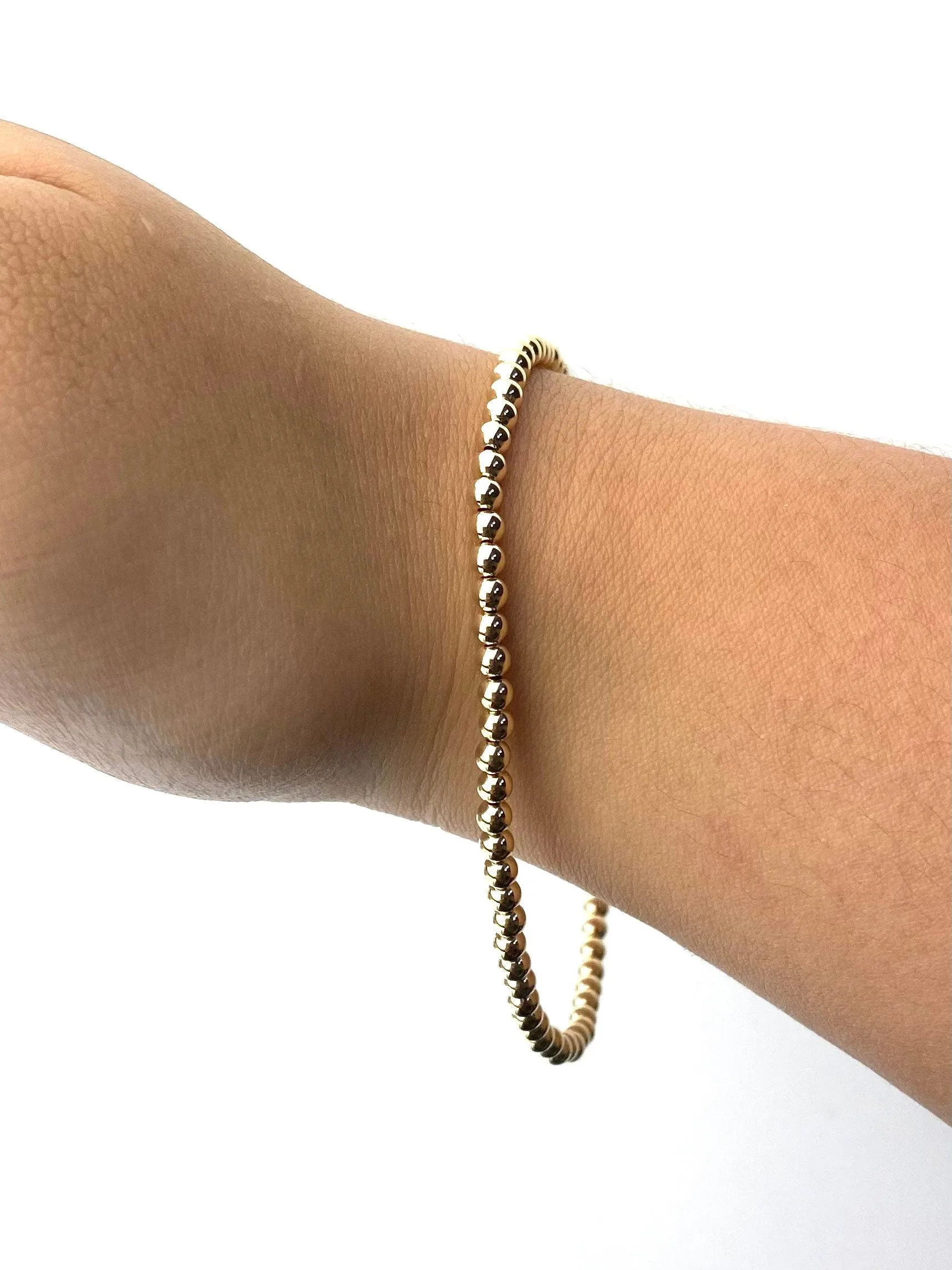 14KGF 8.0" 3 0mm Beaded Stretchy Bracelet, Sku#4014730F80L