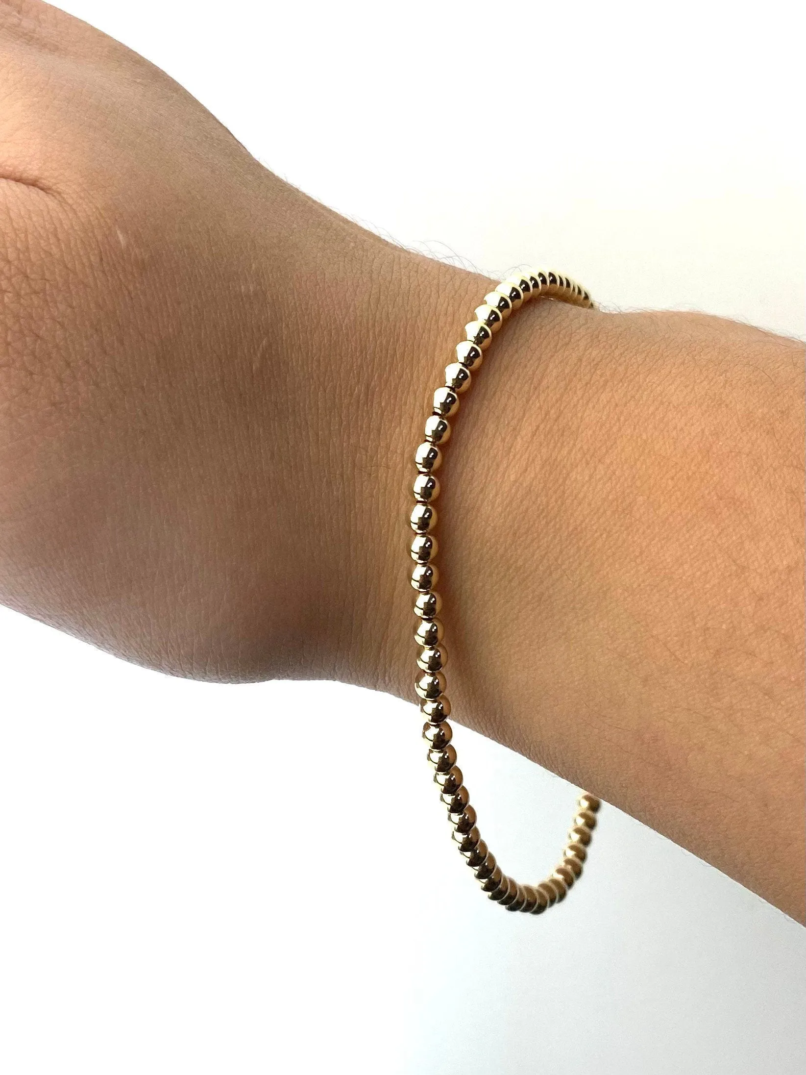 14KGF 8.0" 3 0mm Beaded Stretchy Bracelet, Sku#4014730F80L