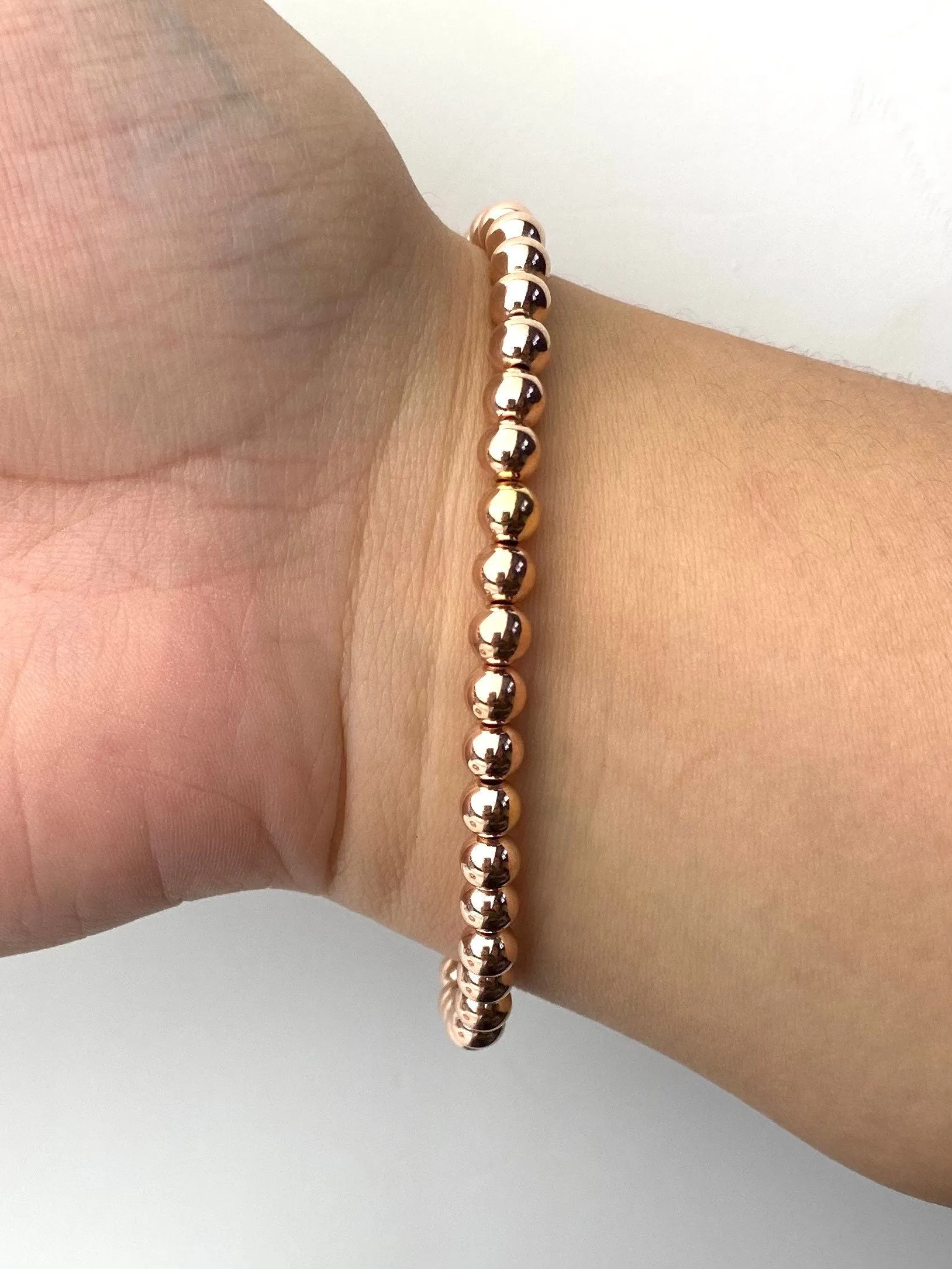 14KRGF 75" 5.0mm Beaded Stretchy Bracelet, Sku#4814750E75L