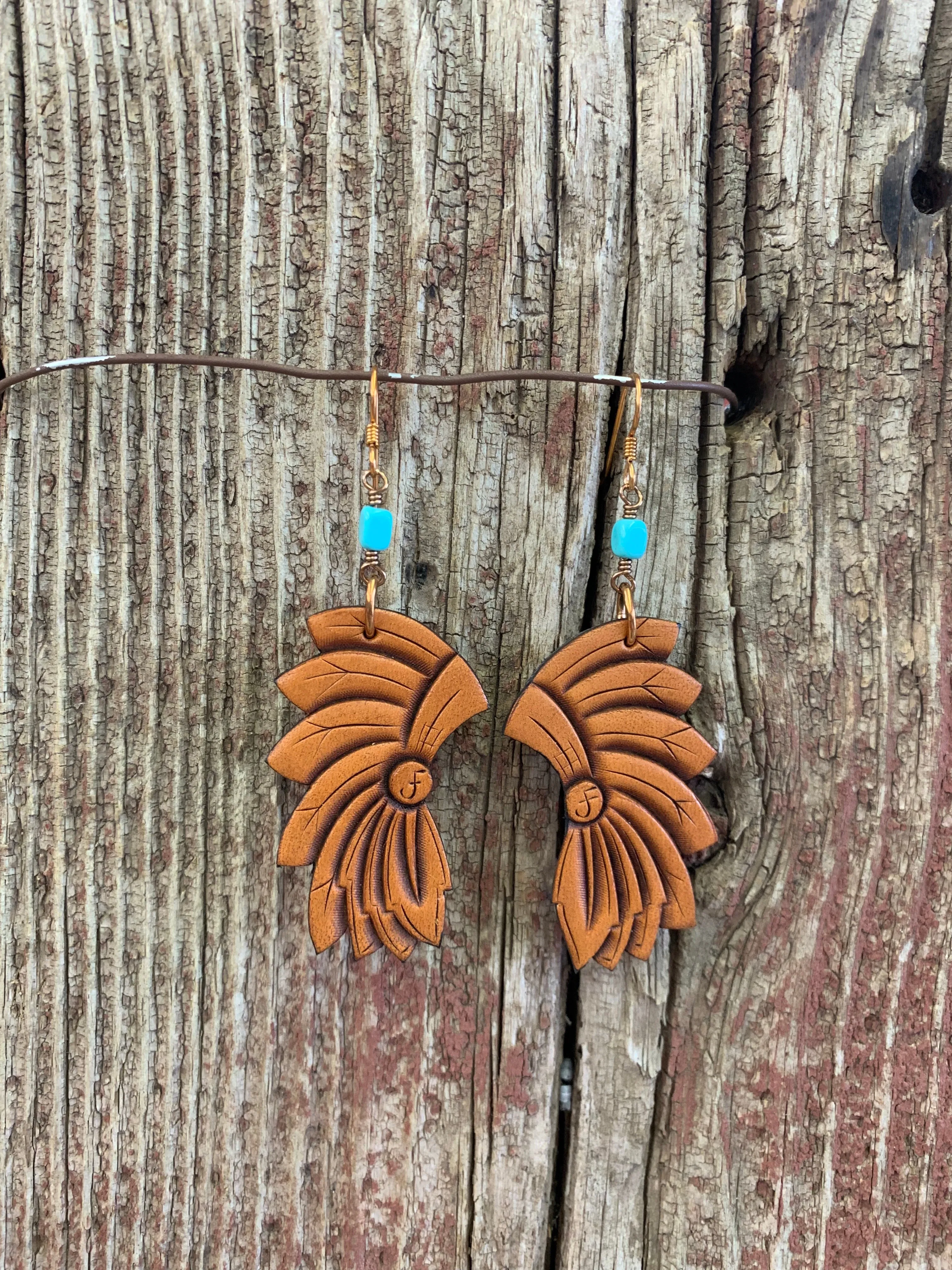 16247 Lthr Headress w/Turq Earring