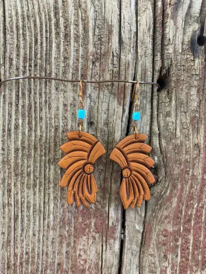 16247 Lthr Headress w/Turq Earring
