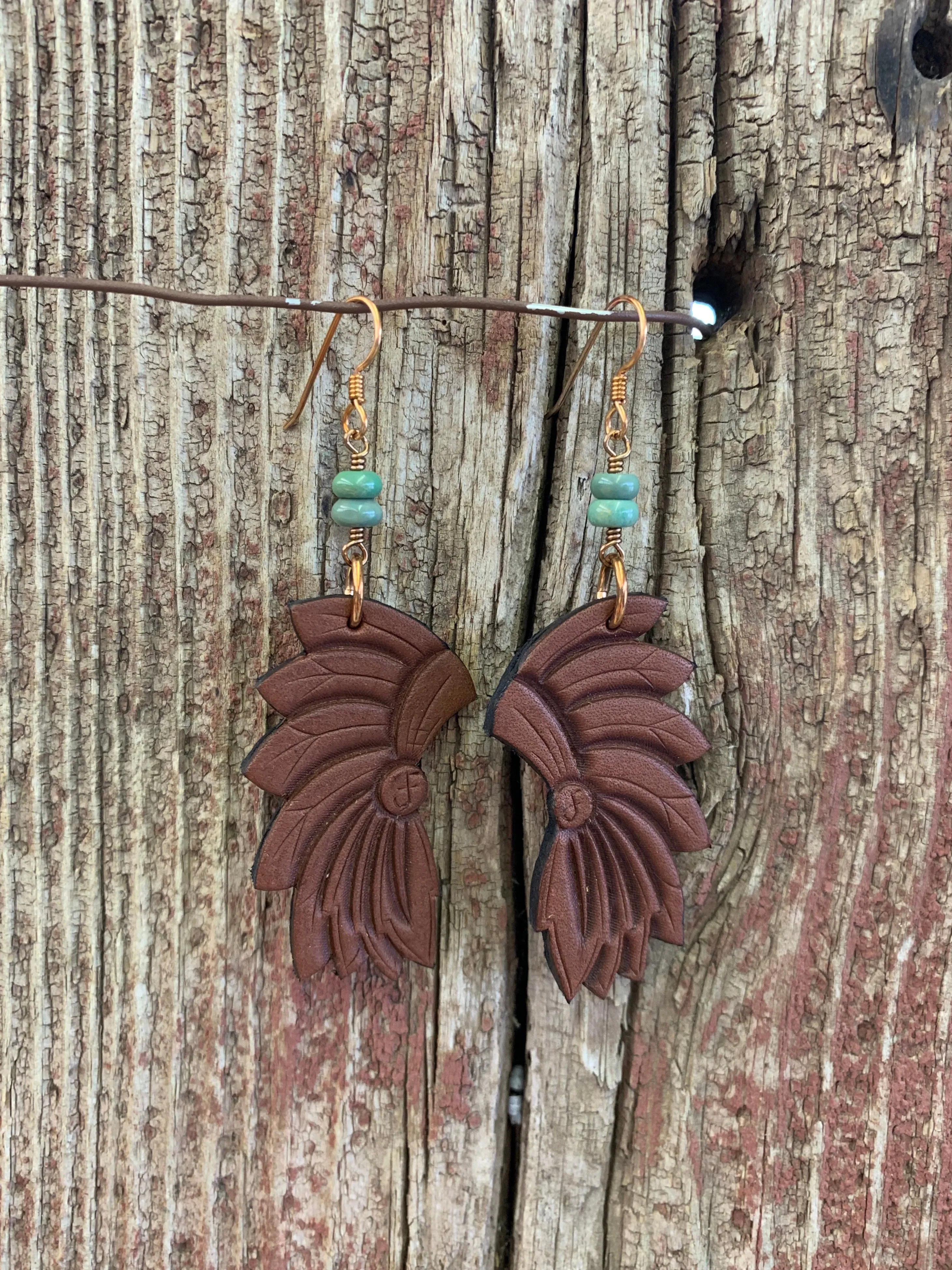 16247 Lthr Headress w/Turq Earring