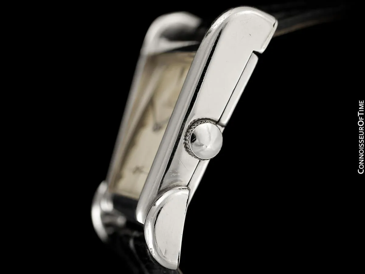 1949 LeCoultre Vintage Mens Watch, Rare White 10K Gold Filled, Grasshopper - The Aristocrat