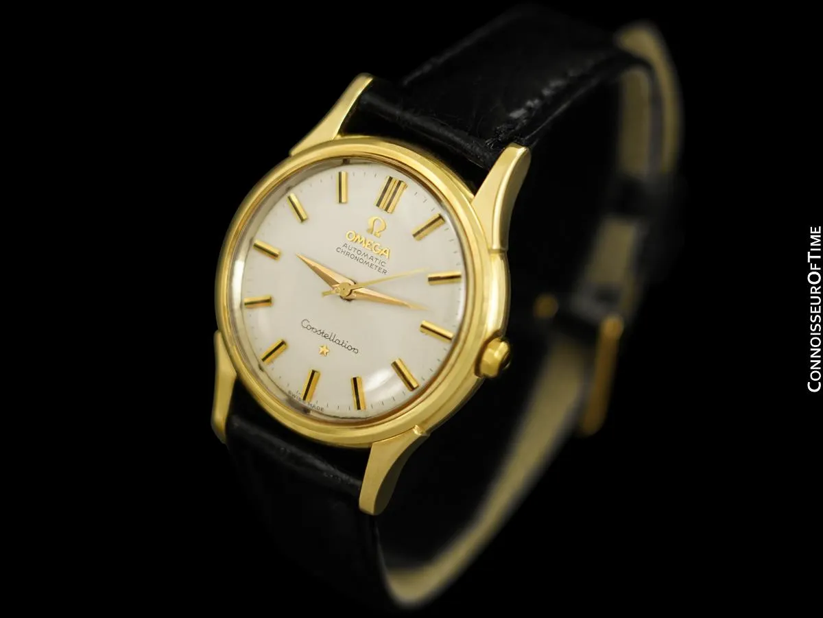 1961 Omega Constellation Vintage Mens 14K Gold Watch with "De Luxe" Dial - Box and Papers