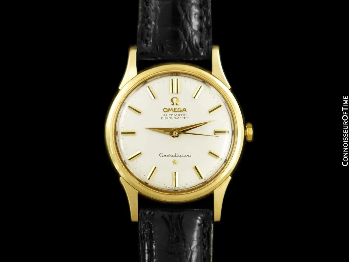 1961 Omega Constellation Vintage Mens 14K Gold Watch with "De Luxe" Dial - Box and Papers
