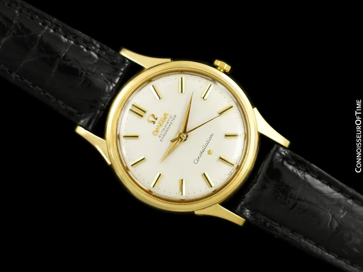 1961 Omega Constellation Vintage Mens 14K Gold Watch with "De Luxe" Dial - Box and Papers