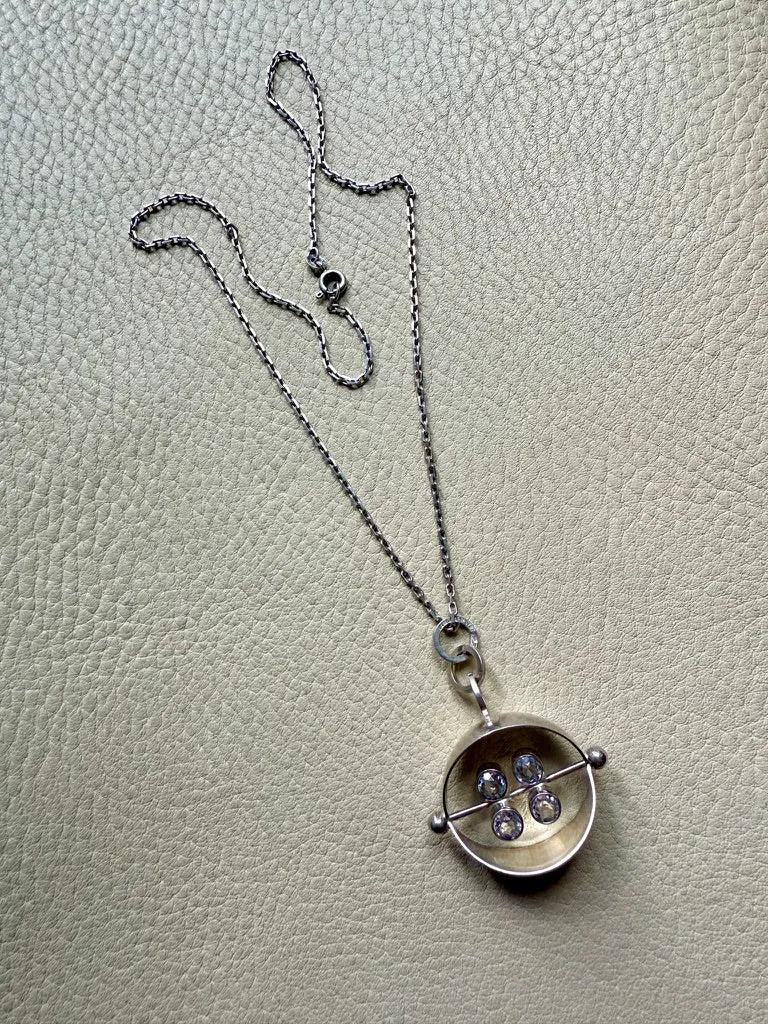 1966 Finnish Vintage Silver and Quartz Pendant Necklace by Elis Kauppi - 18 inch length