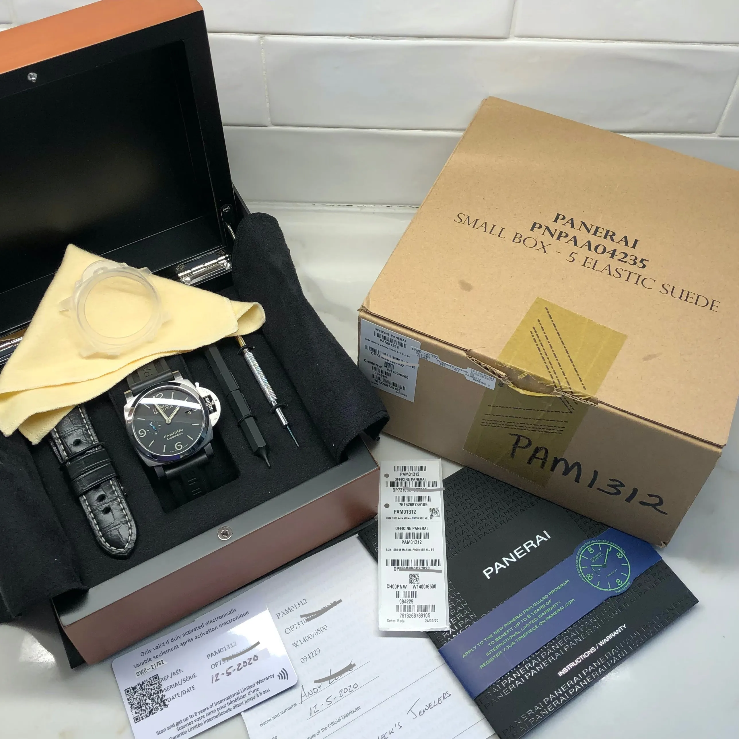 2020 Panerai Luminor Marina 1950 PAM 01312 44mm Automatic Wristwatch Box Papers