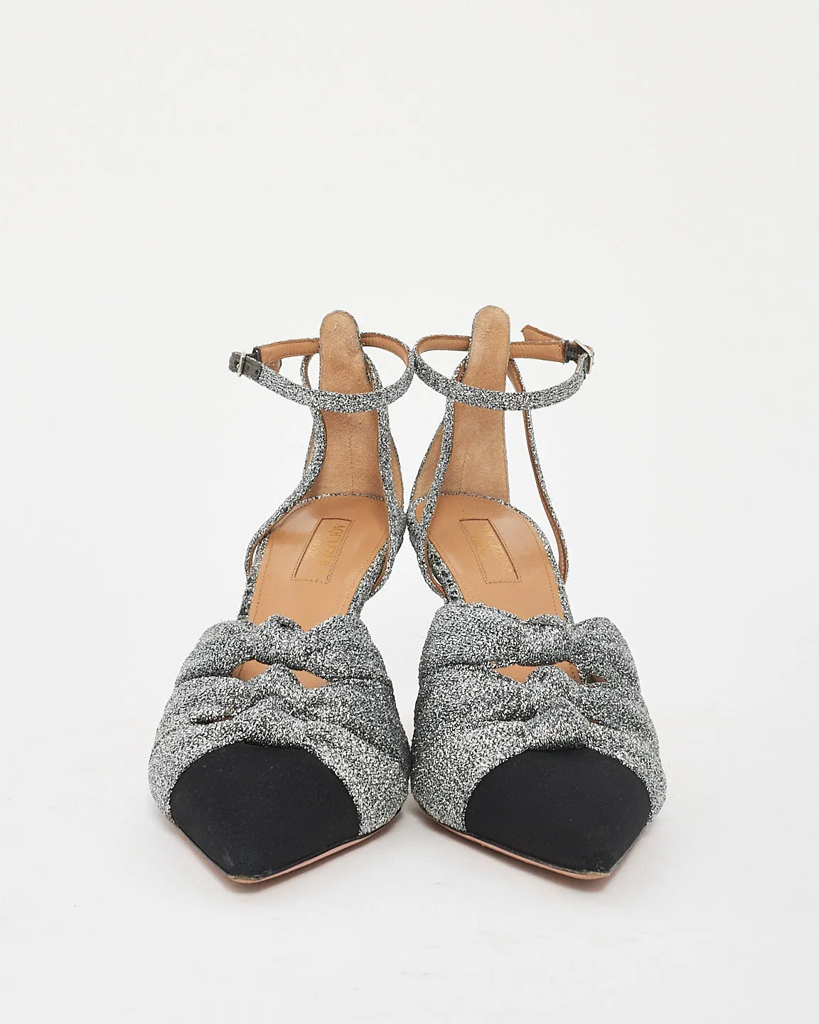 Aquazzura Black And Metallic Silver Mondaine 75mm Leather Pumps - 39