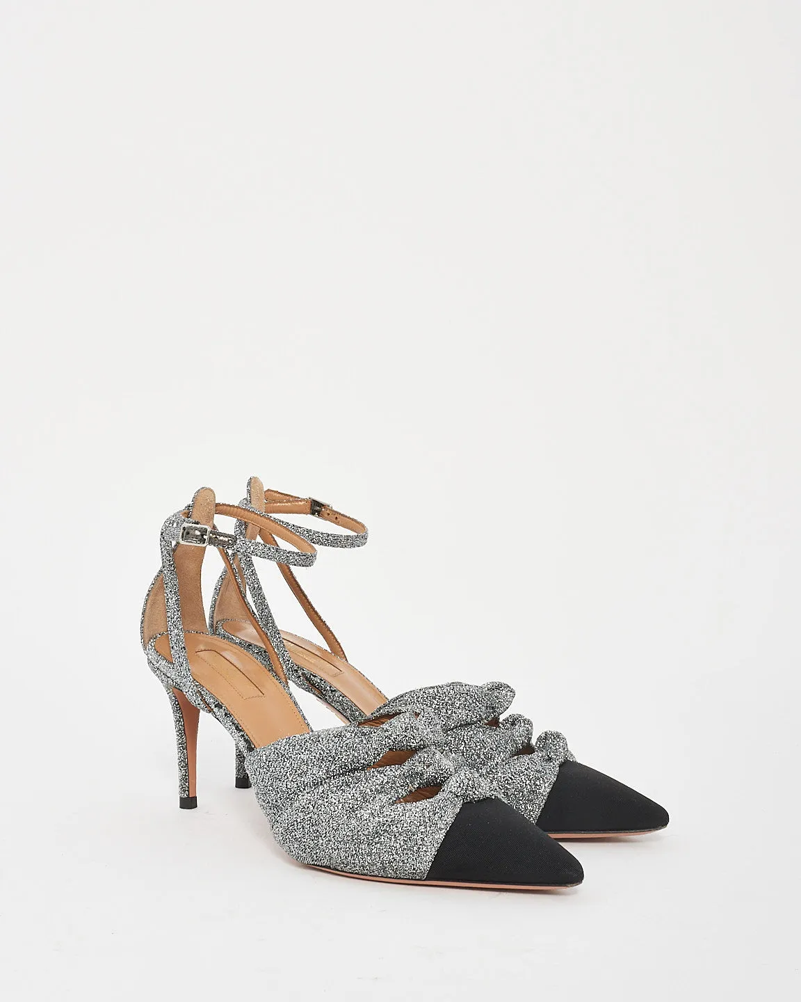 Aquazzura Black And Metallic Silver Mondaine 75mm Leather Pumps - 39