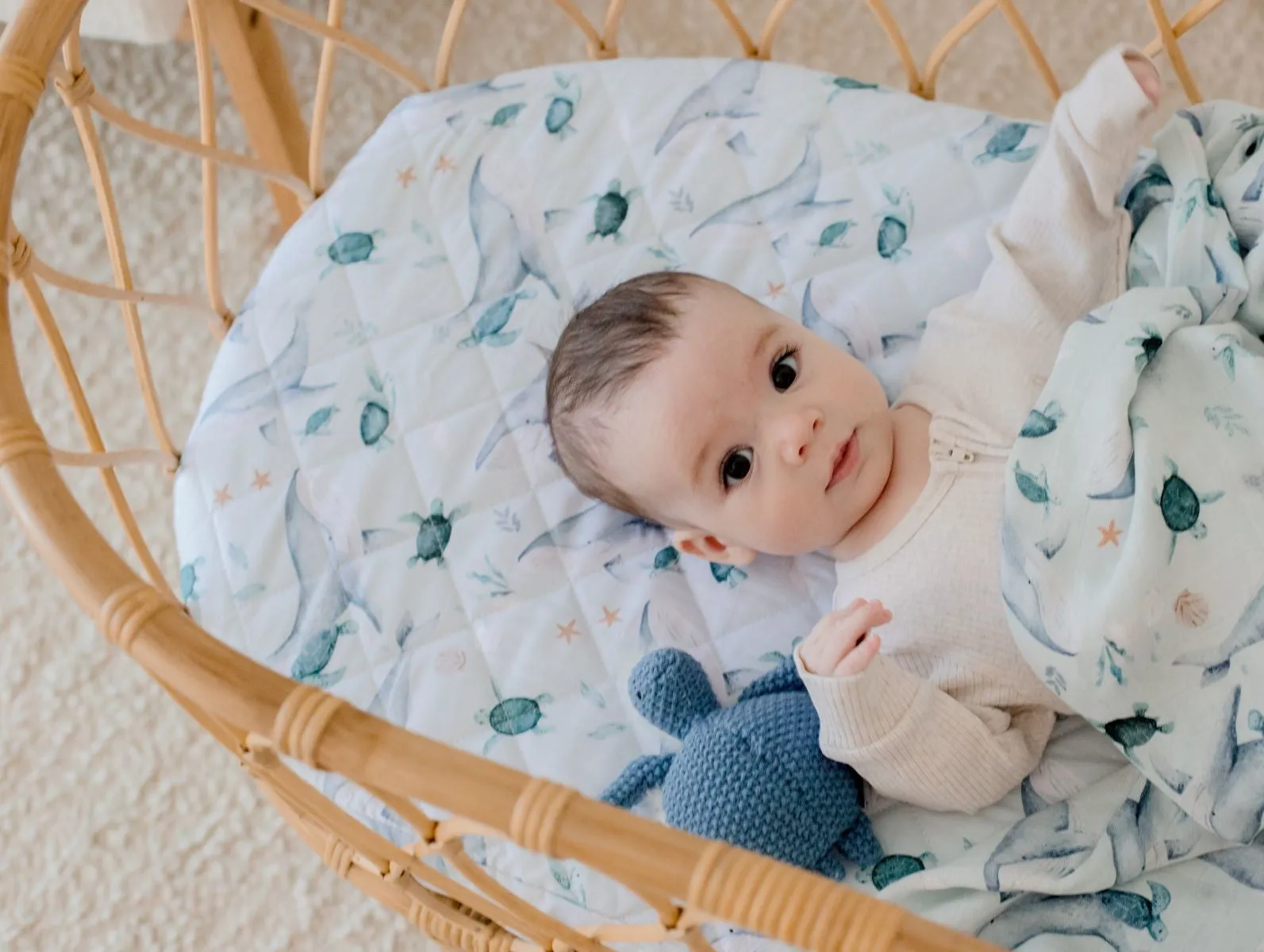 Bambella Waterproof Bassinet Sheet | Turtle Bay