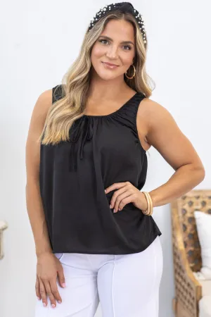Black Back Tie Sleeveless Woven Top