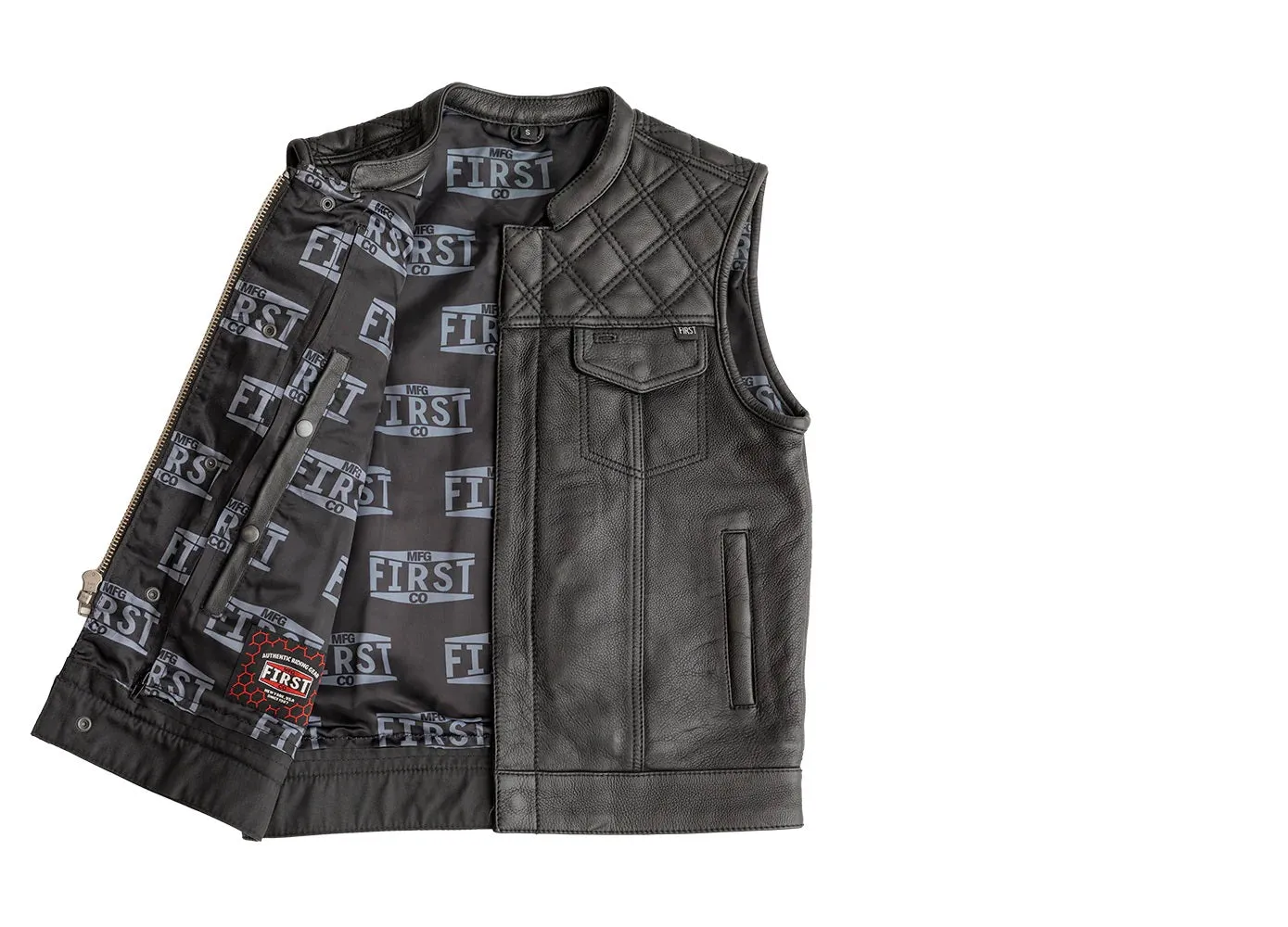 BLACK FIM671CDM Double Diamond Stitch Club Leather Motorcycle Vest Naked Leather