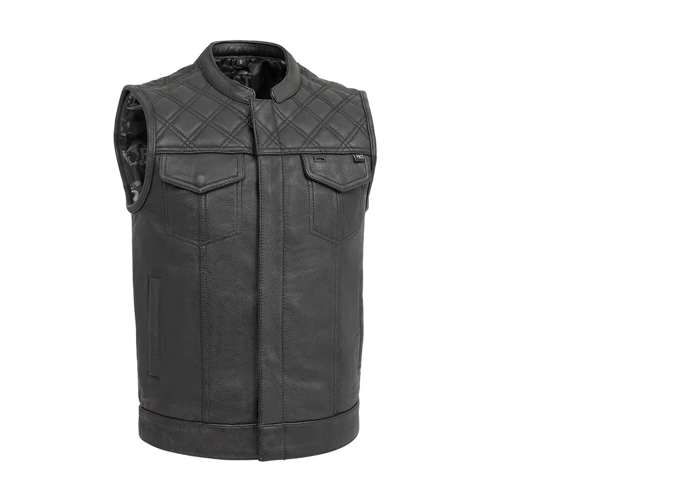 BLACK FIM671CDM Double Diamond Stitch Club Leather Motorcycle Vest Naked Leather
