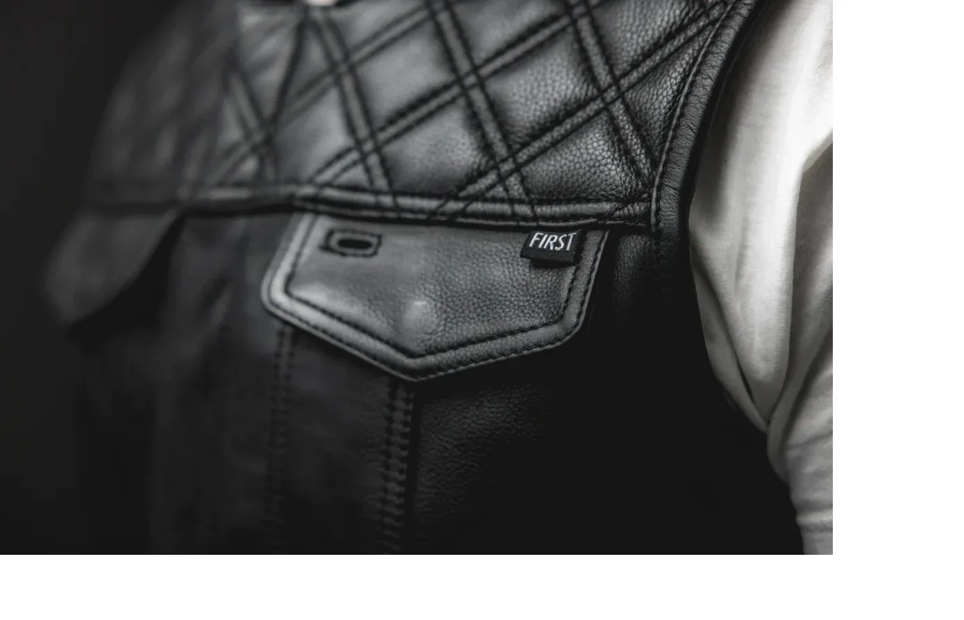 BLACK FIM671CDM Double Diamond Stitch Club Leather Motorcycle Vest Naked Leather