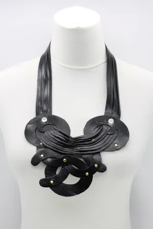 Black Hummingbird Eggs In A Nest Neckalce From Recycled Leather