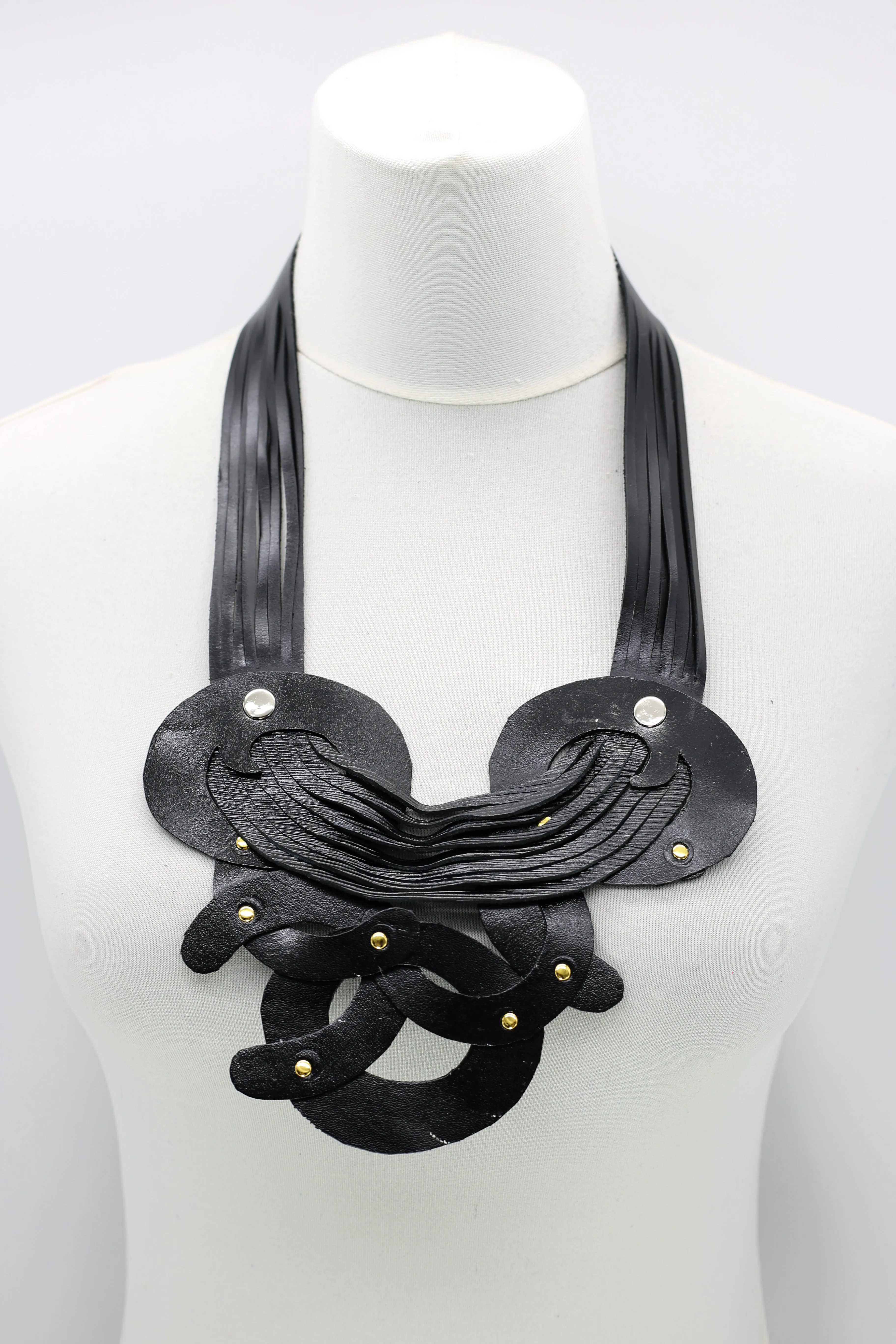Black Hummingbird Eggs In A Nest Neckalce From Recycled Leather
