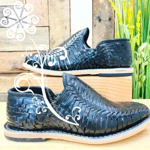 Black Tejido Leather Men Shoes