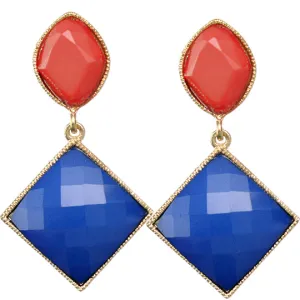 Blue Faceted Faux Gem Post Earrings