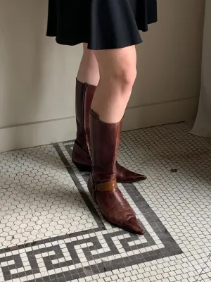 Brown harness boots