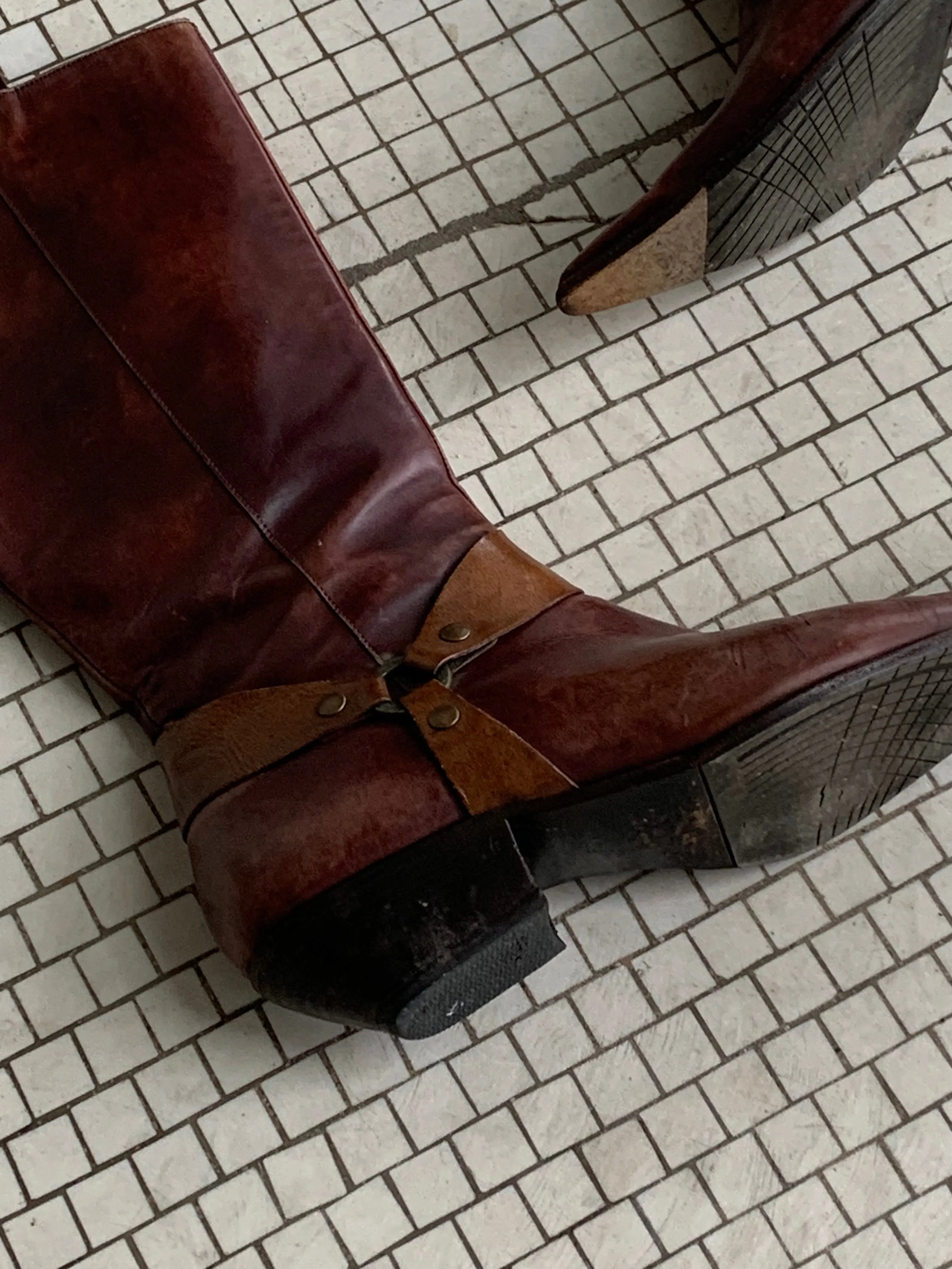 Brown harness boots