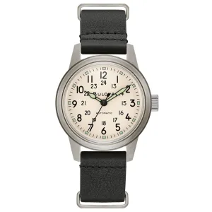 Bulova Men's Military Hack Automatic Black Leather NATO Strap Watch 96A246