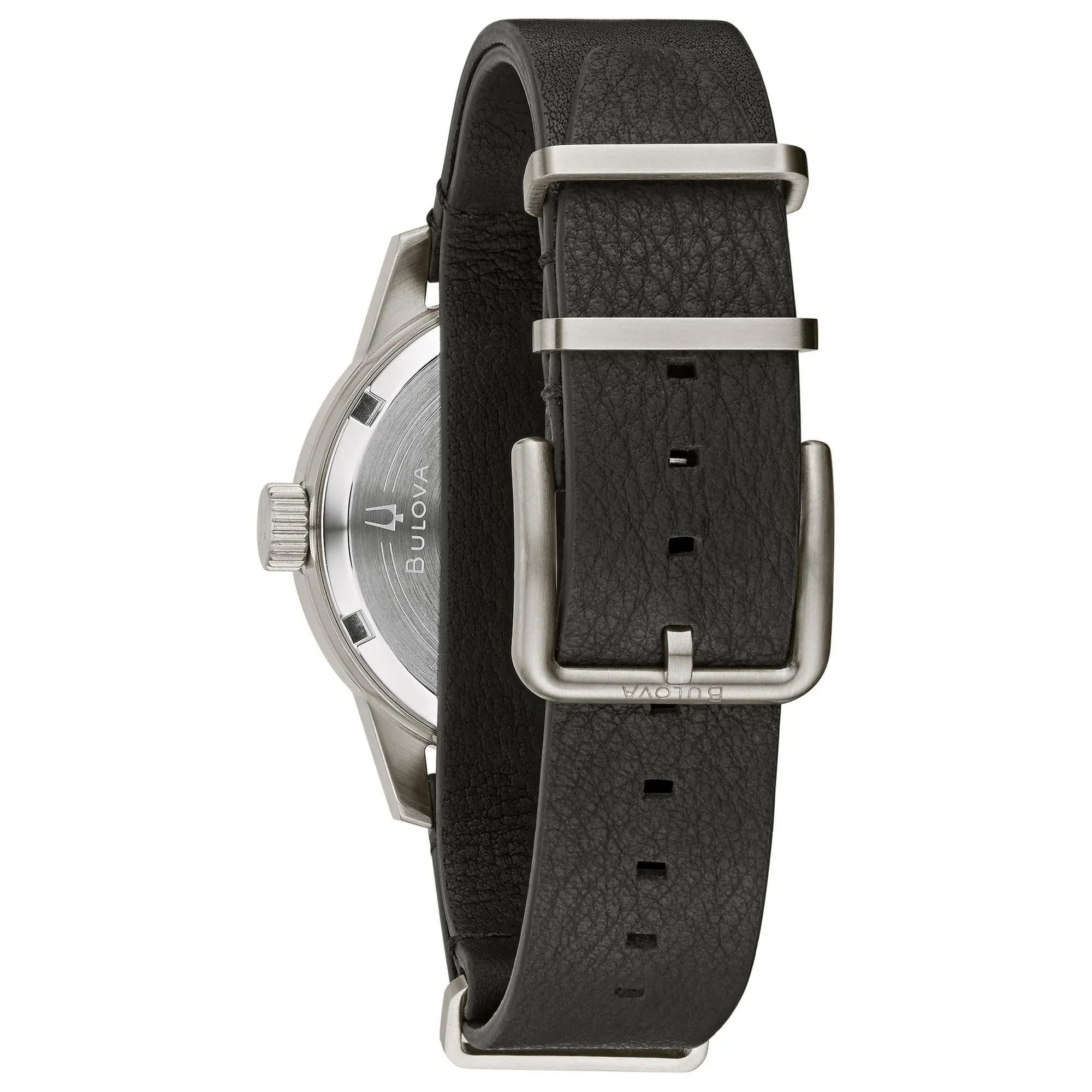 Bulova Men's Military Hack Automatic Black Leather NATO Strap Watch 96A246
