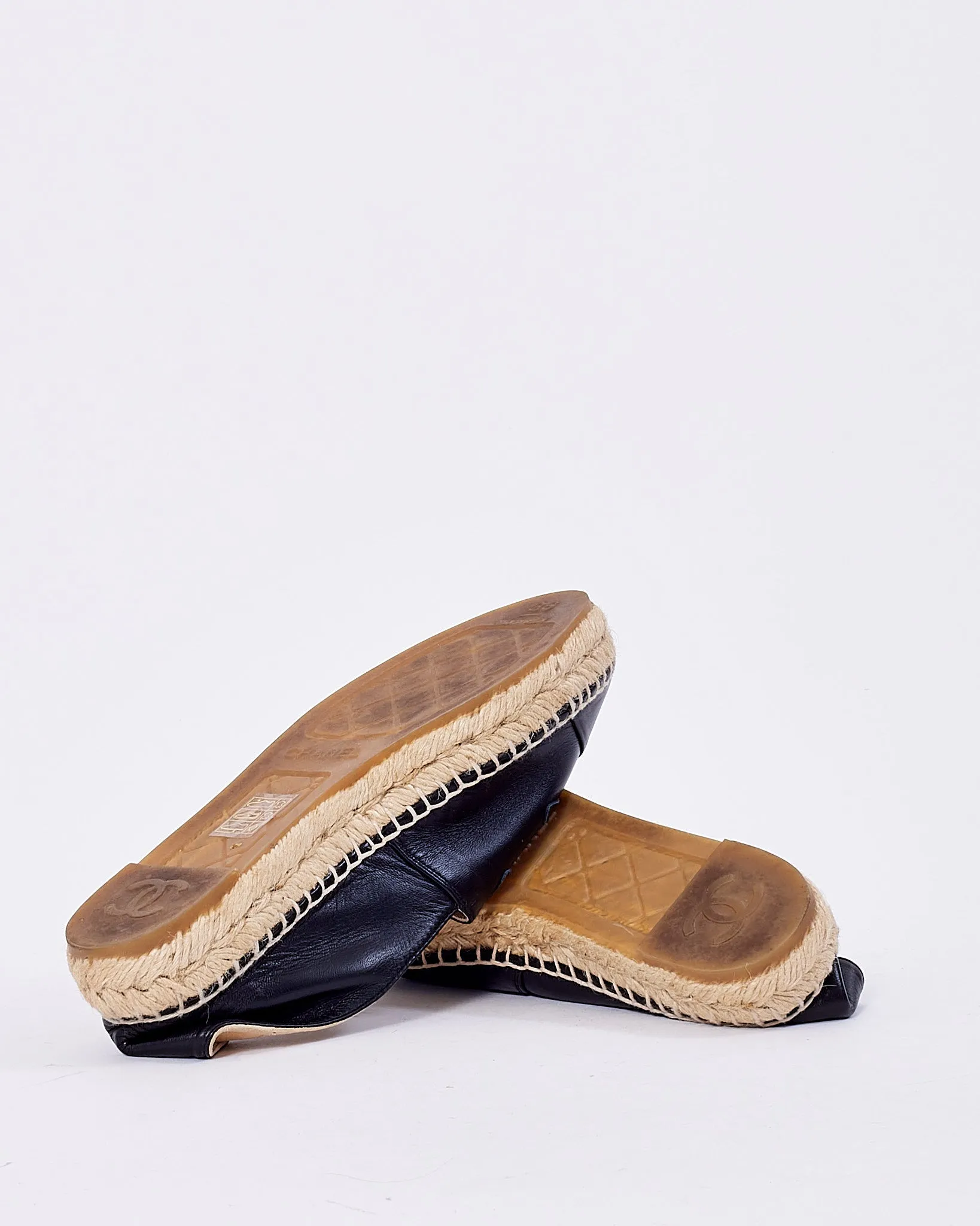Chanel Black Leather Espadrille Shoes - 36