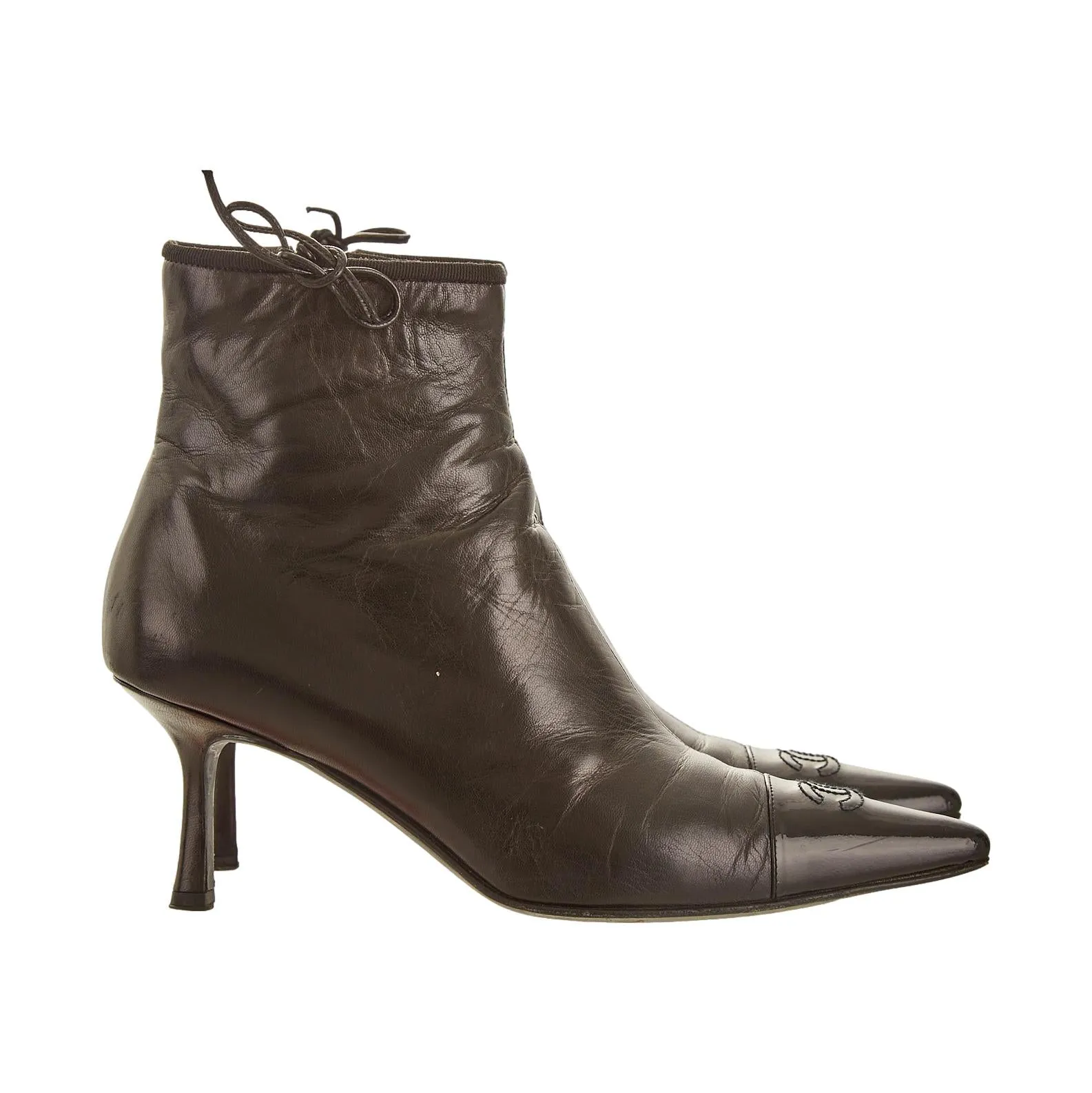 Chanel Black Leather Logo Ankle Boots