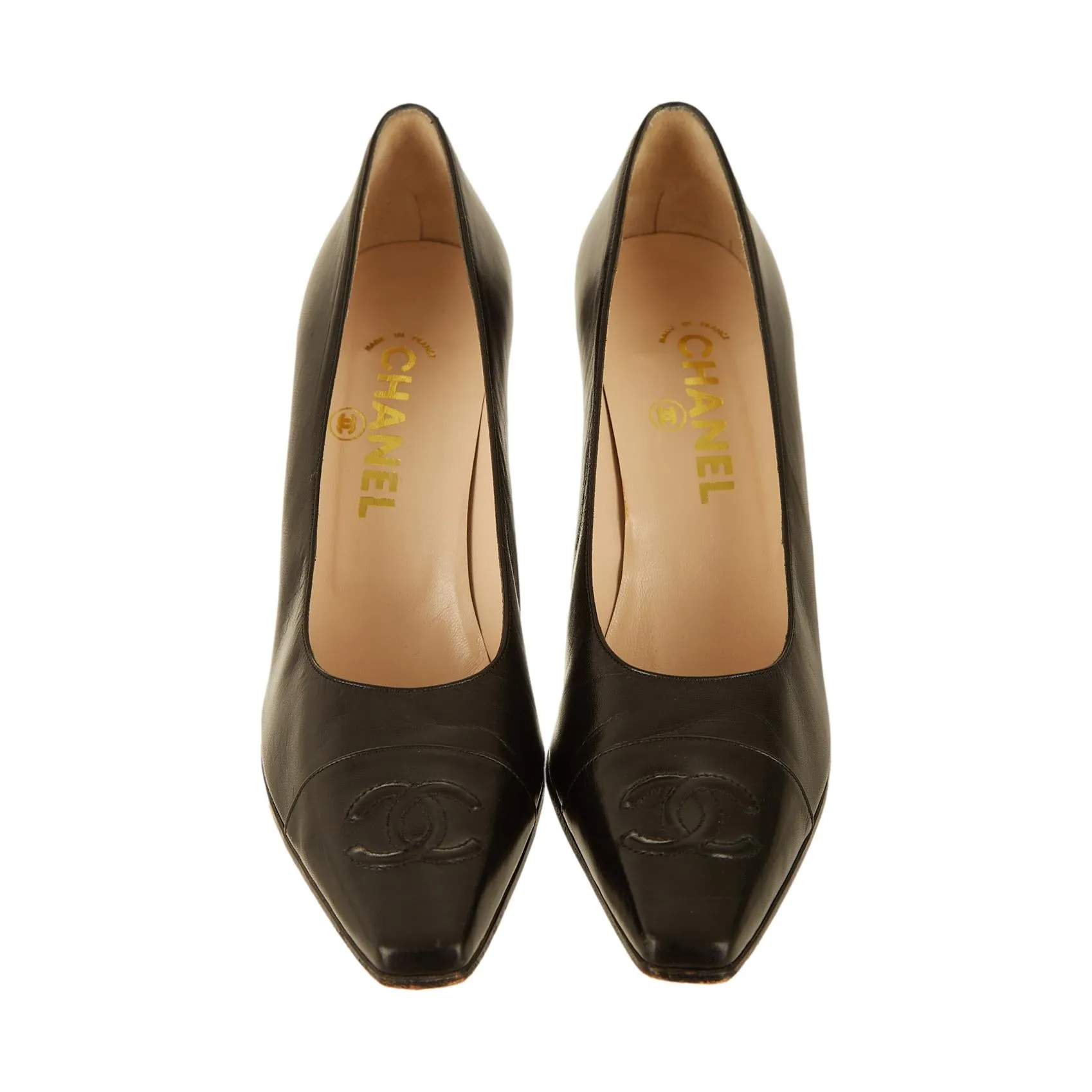 Chanel Black Logo Block Heels