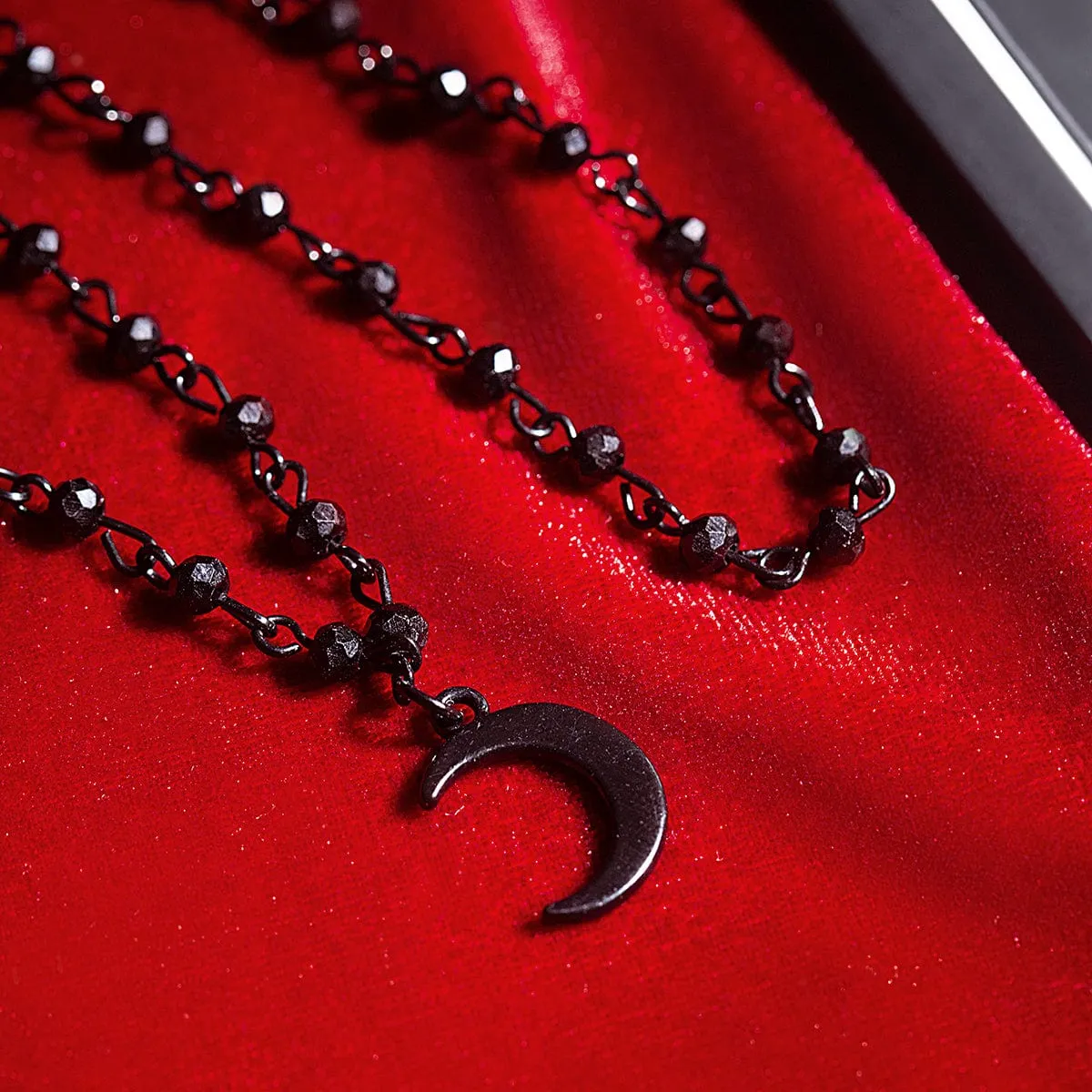 Chic Enamel Moon Pendant Crystal Ball Chain Choker Necklace Set