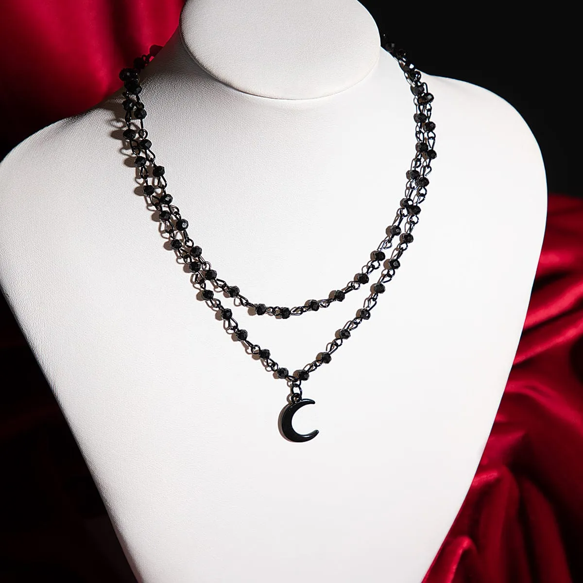 Chic Enamel Moon Pendant Crystal Ball Chain Choker Necklace Set