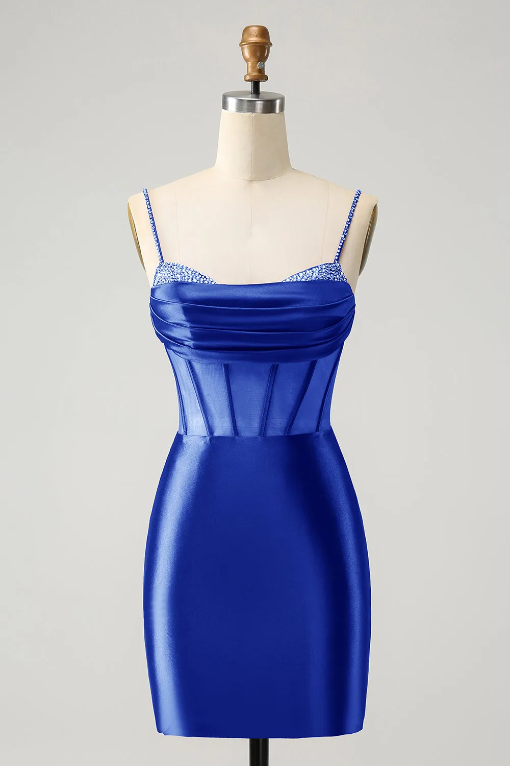 Chic Fuchsia Bodycon Pleated Corset Short Homecoming Dress with Beading