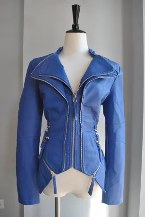 COBALT BLUE FAXU LEATHER FIT JACKET