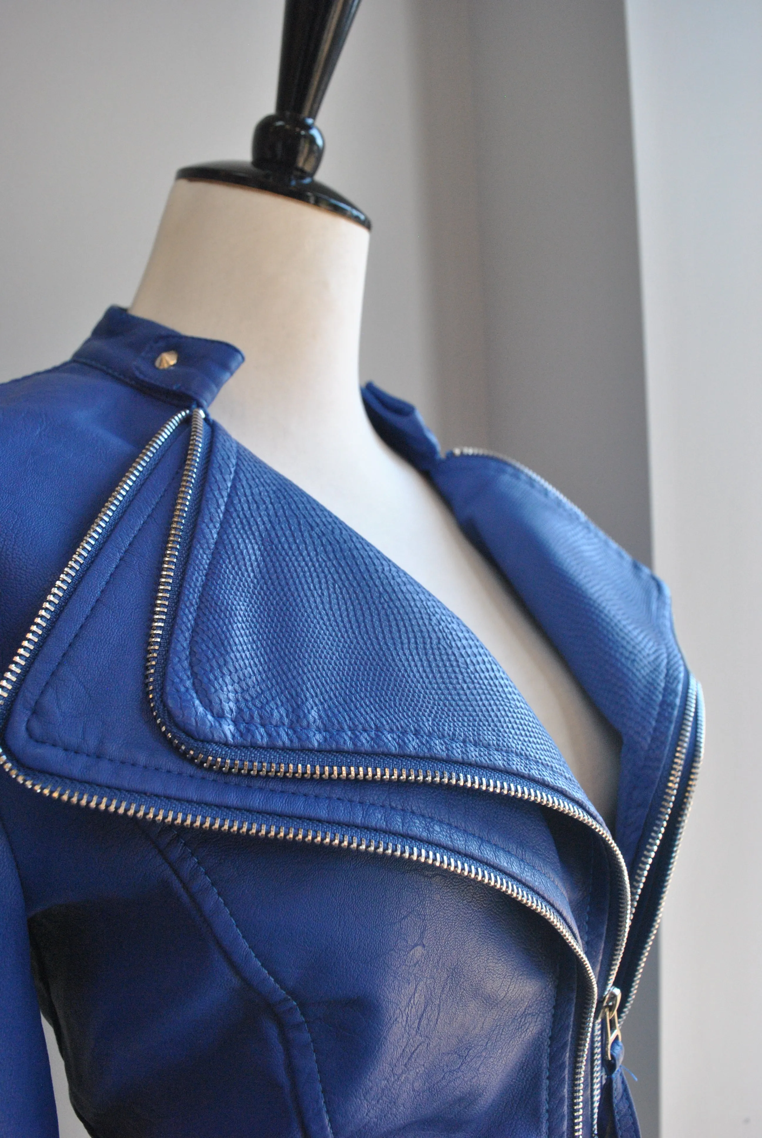 COBALT BLUE FAXU LEATHER FIT JACKET