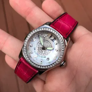 Corum Bubble Diamond MOP 39.151.47 34mm Stainless Steel Pink Leather Ladies Wristwatch Box & Papers