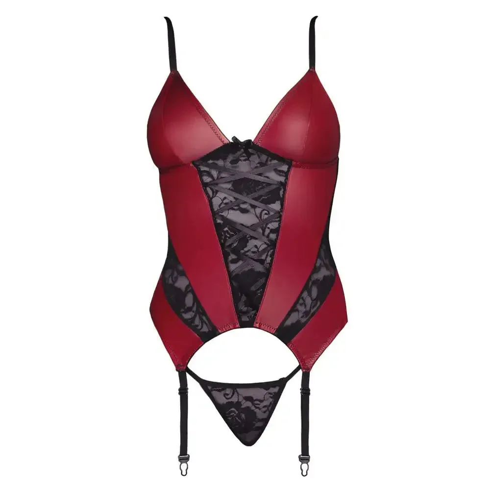 Cottelli Sexy Red Stretchy Basque and Thong with Lace