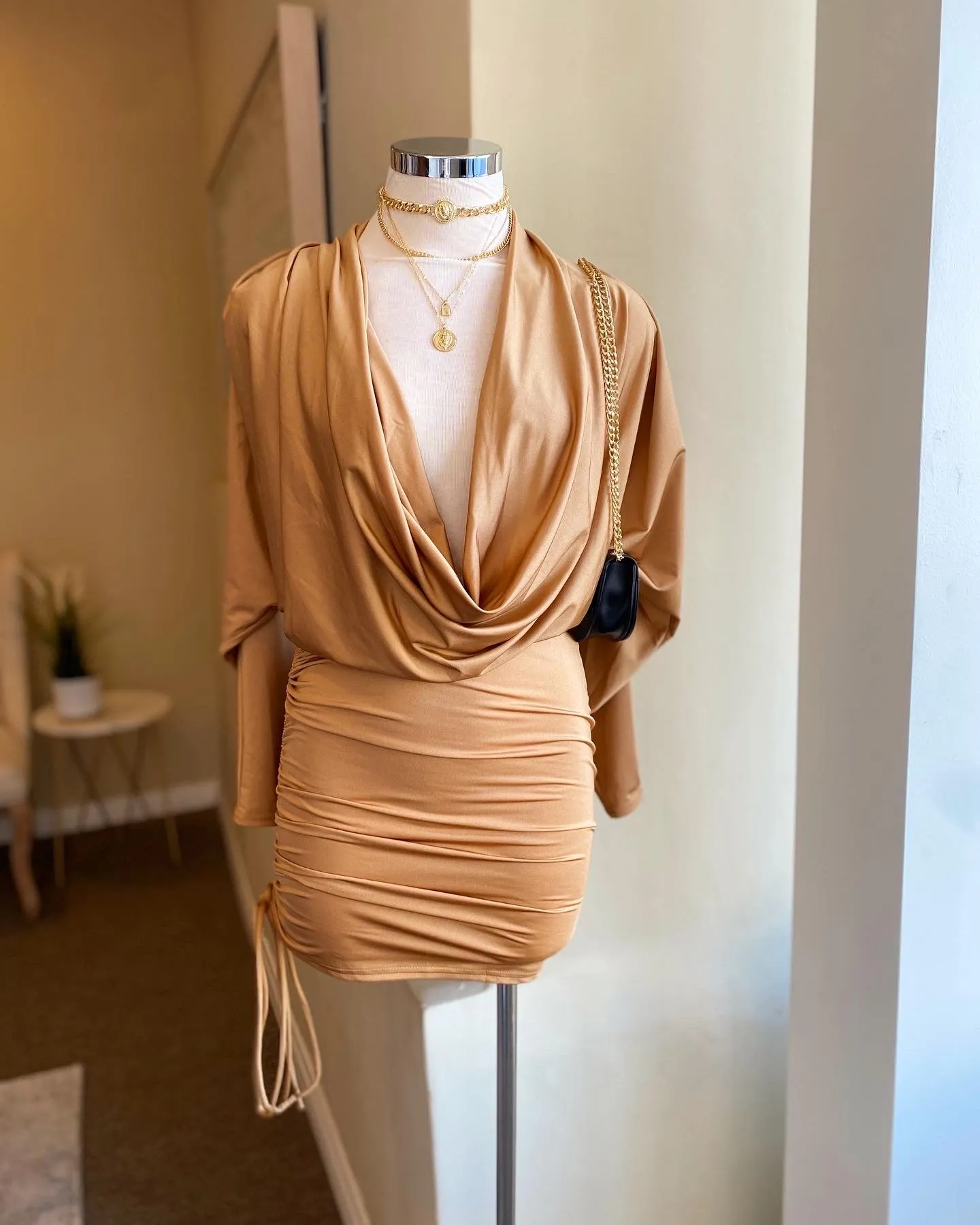 Cowl Neck Half Sleeve Mini Dress