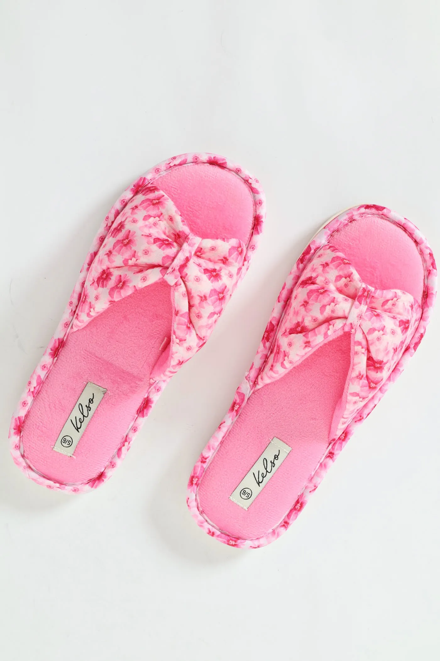 Ditsy Floral Puffed Strap Mule Slipper - Pink
