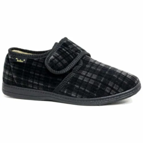 DR KELLER MENS SLIPPERS STRAP FLEECE UPPER WARM CUSHIONED CASUAL SLIP ON SHOES