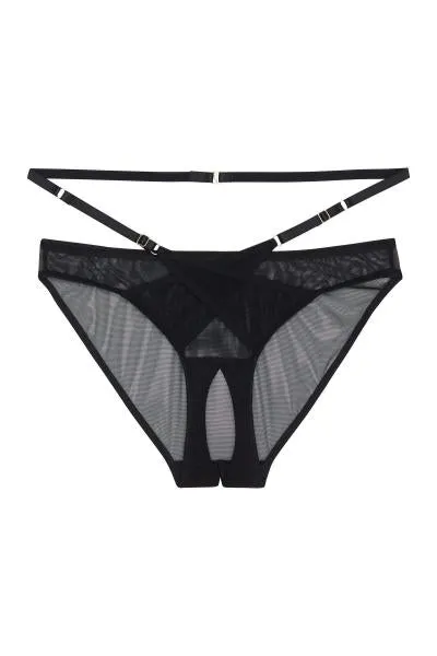 Eddie Crossover Wrap Crotchless Brazilian - Black -