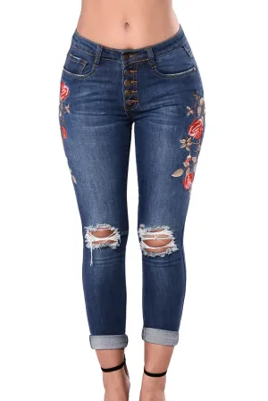 Elegant Floral Skinny Jeans