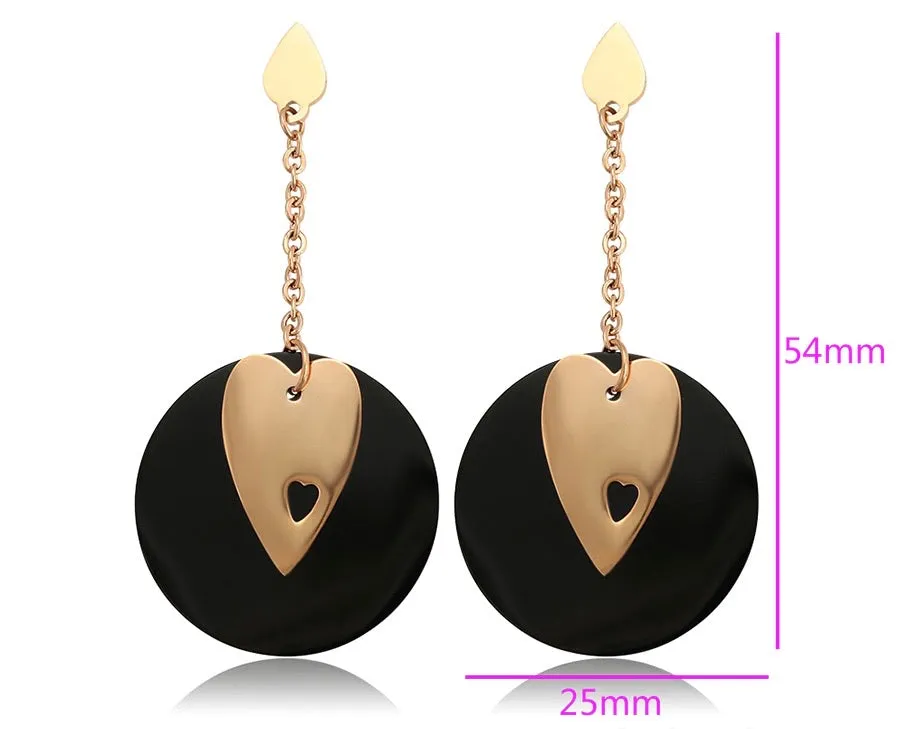 Elegant Heart Black & Gold Earring