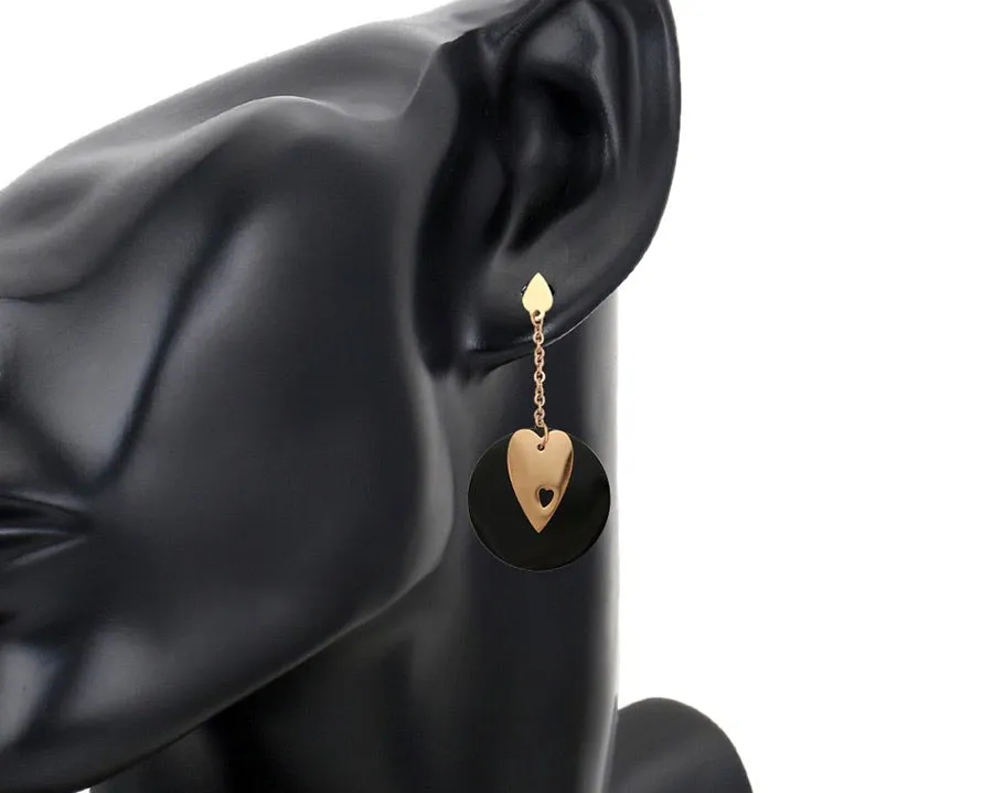 Elegant Heart Black & Gold Earring