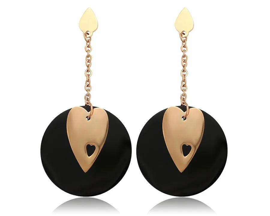 Elegant Heart Black & Gold Earring