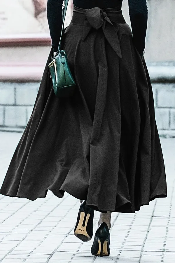 Elegant Solid Color Drawstring Skirts